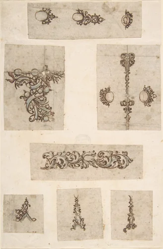 Sheet of Jewelry Designs by anonymous, drawing, 1600-1699