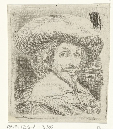 Zelfportret met hoed by Jan van Ossenbeeck, print, 1647-1674