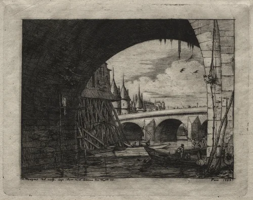 Etchings of Paris: An Arch of the Notre Dame Bridge by Charles Meryon, print, 1853