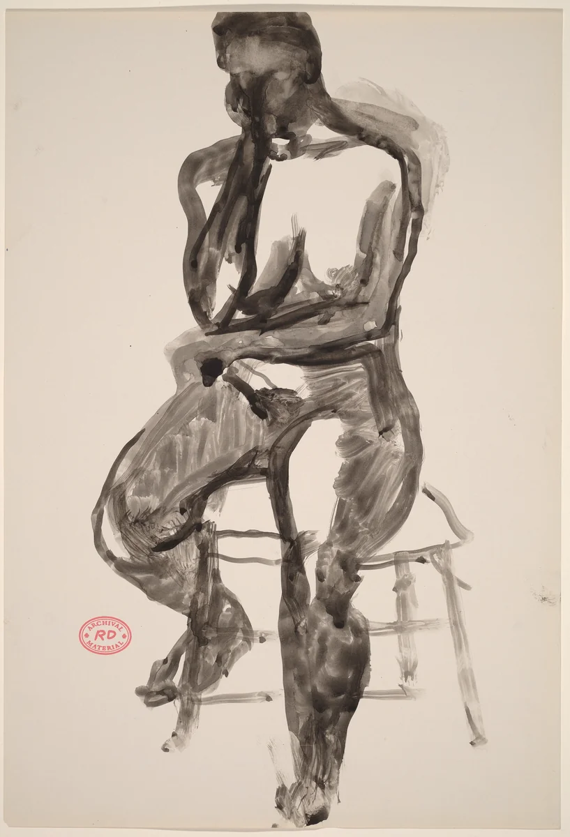 Untitled [seated female nude with head on right hand] by Richard Diebenkorn, drawing, 1955-1967