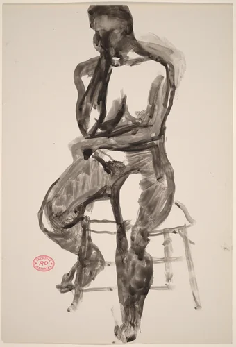 Untitled [seated female nude with head on right hand] by Richard Diebenkorn, drawing, 1955-1967