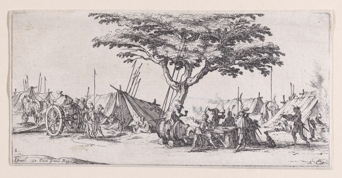 Le Campement (The Camp), plate 1 from "Les Petites Misères de la Guerre" (The Little Miseries of War) by Jacques Callot, print, 1636