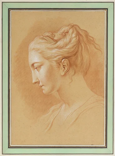 Head of a Young Woman in Profile to Left by Jacques Philippe Joseph de Saint Quentin, drawing, 1750-1840