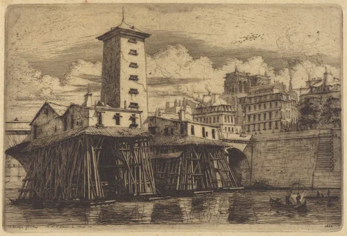 La Pompe Notre-Dame, Paris (The Notre-Dame Pump) by Charles Meryon, print, 1852