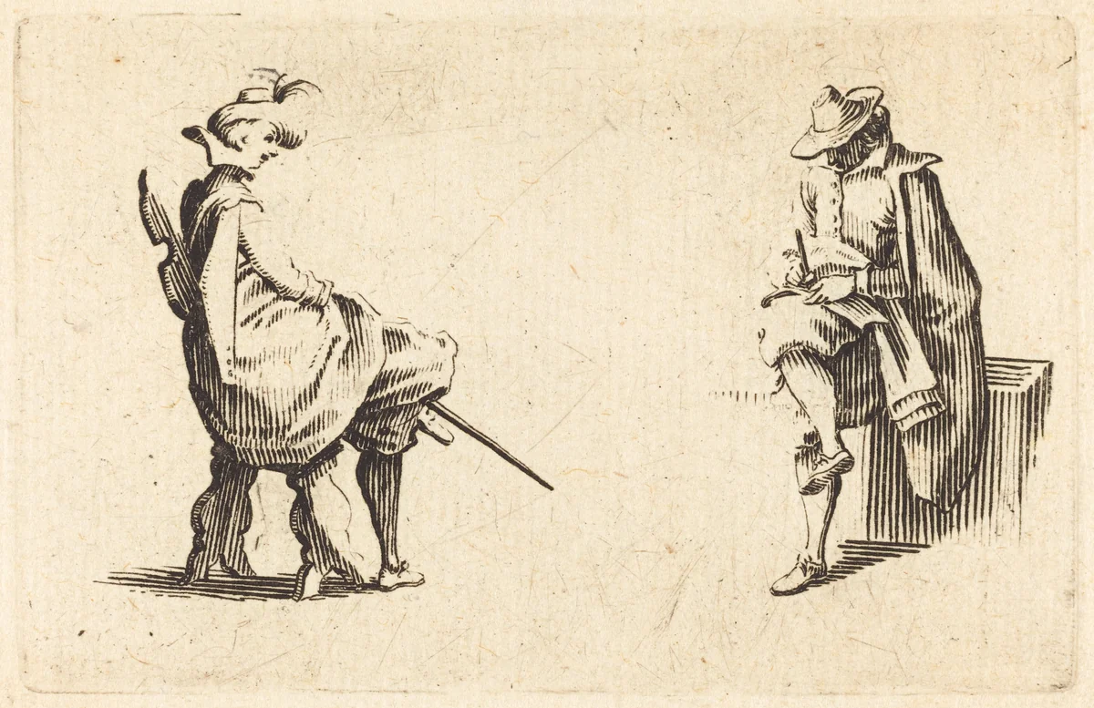 Two Seated Figures by Jacques Callot, print, 1622