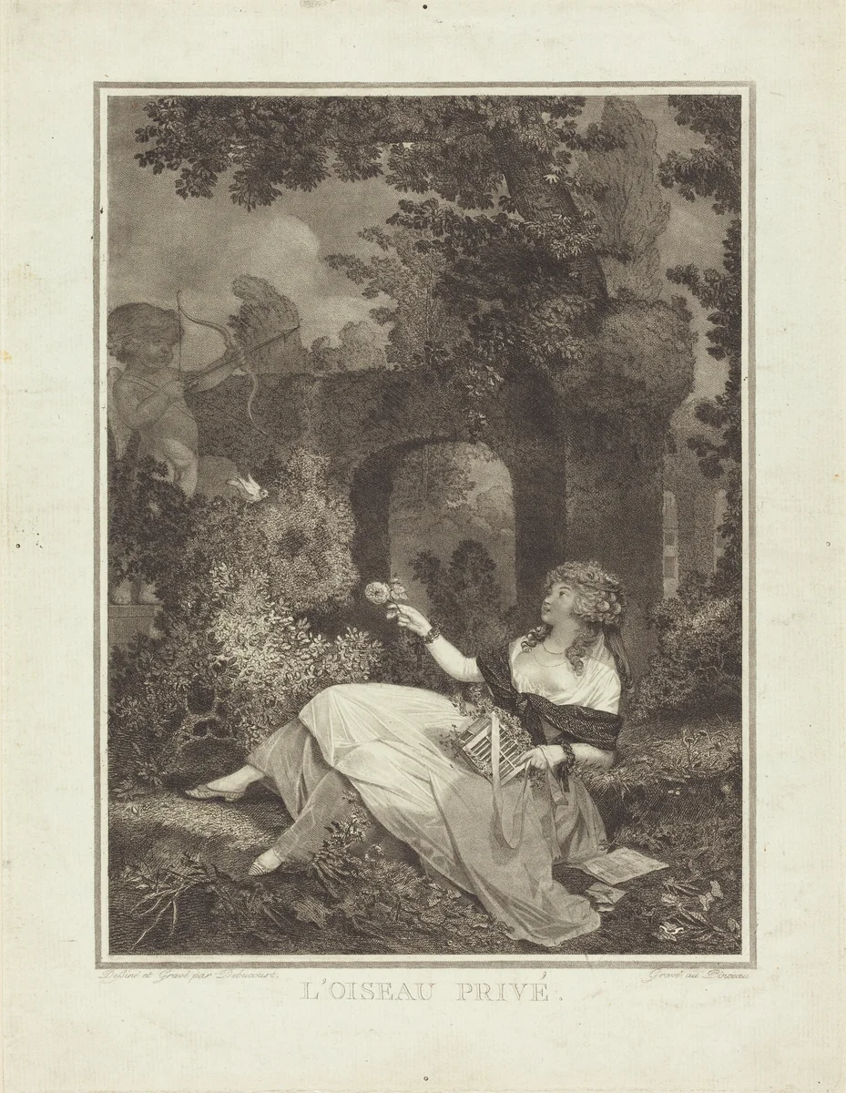 L'Oiseau prive by Philibert Louis Debucourt, print, 1795