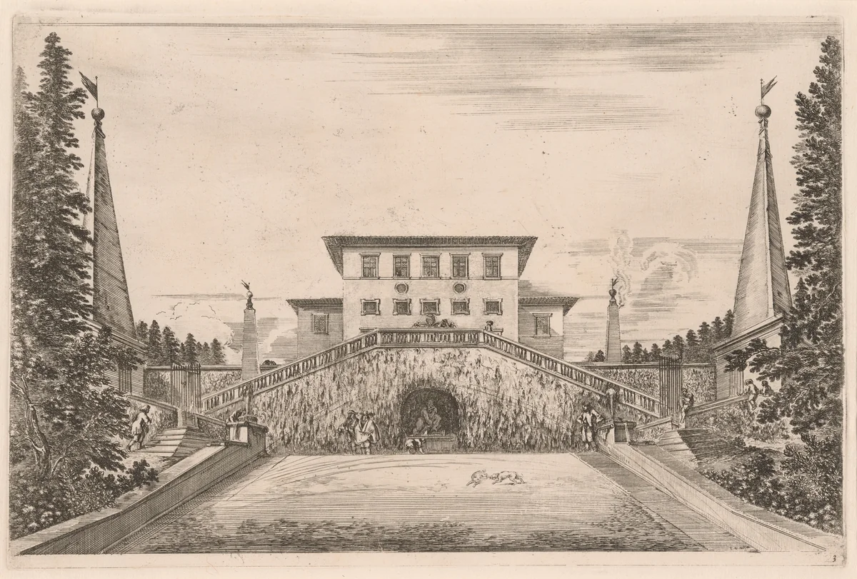 South Facade of the Villa and the Great Meadow, from Views of the Villa Pratolino by Stefano della Bella, print, 1653-1655