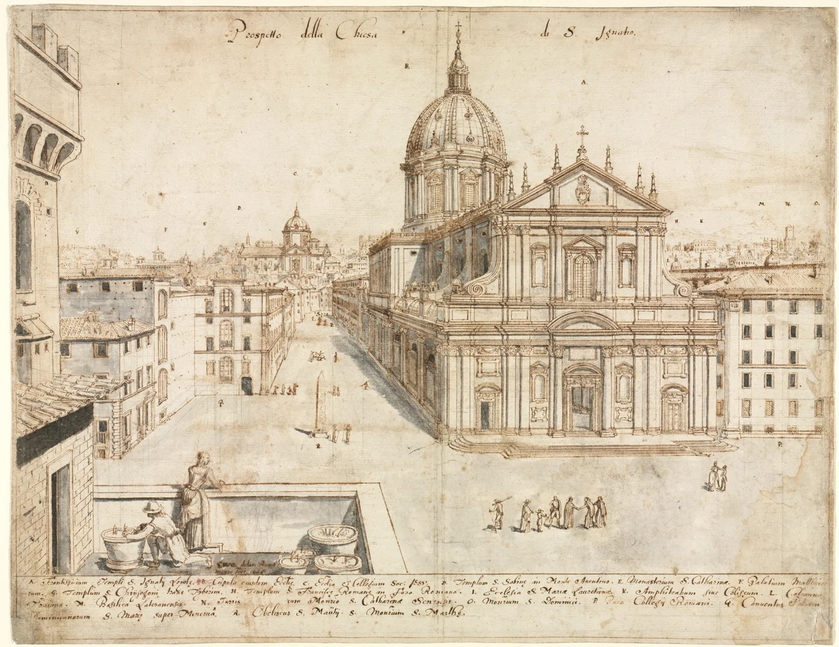 Eighteen Views of Rome: The Church of Sant'Ignazio by Lievin Cruyl, drawing, 1665