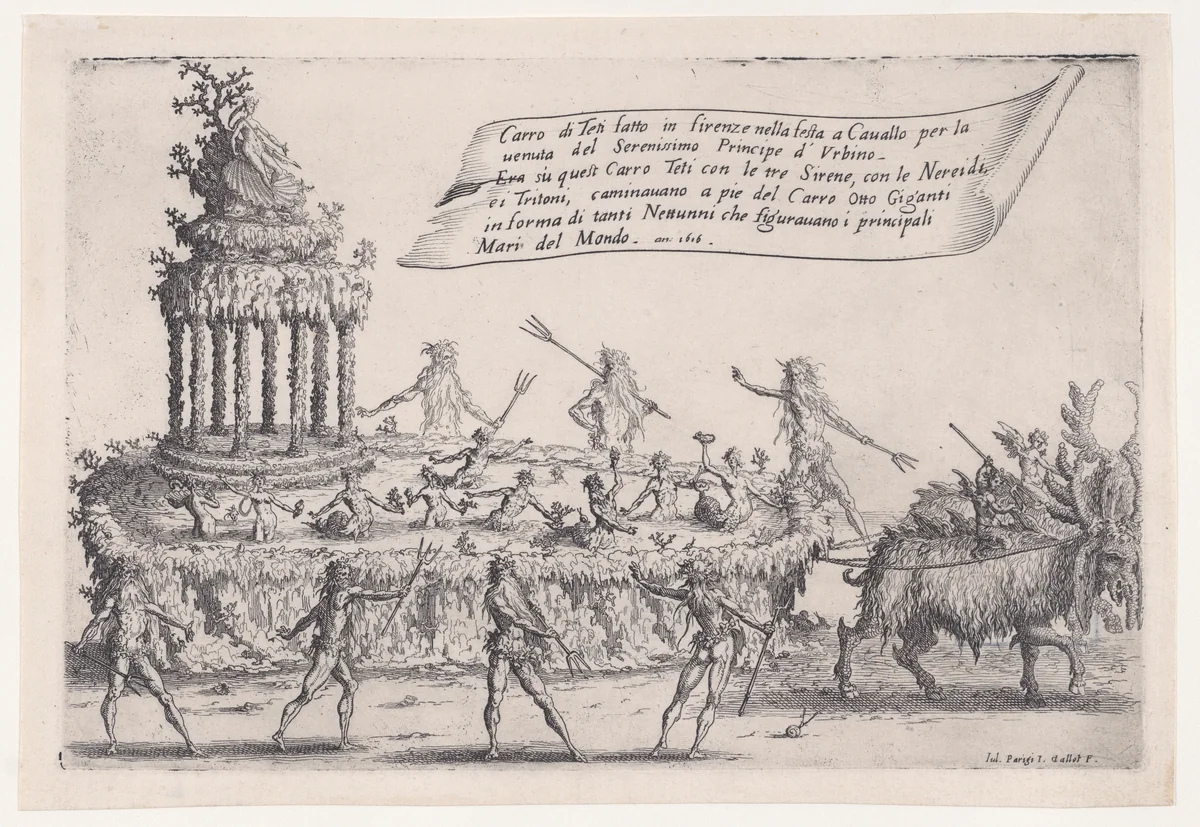 Le Char de Thétis (The Chariot of Thetis), from "Guerre de Beauté" (Guerra di Bellezza) (War of Beauty) by Jacques Callot, print, 1616