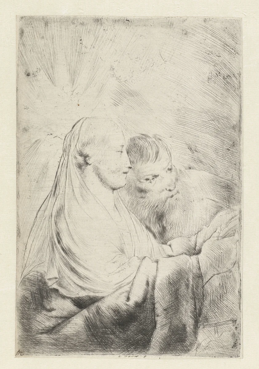 Maria en Jozef by Pieter Fransz de Grebber, print, 1610-1655