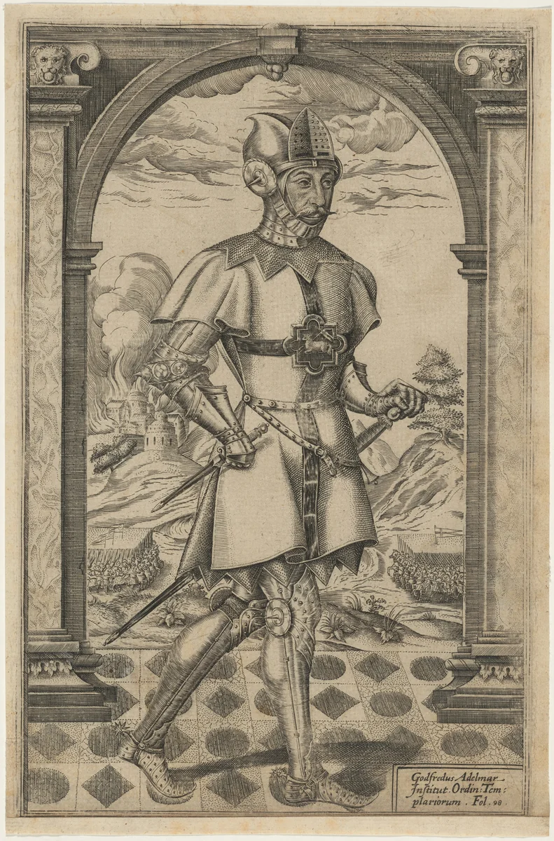 Godfrey Adelmar, Founder of the Knights Templar by William Rogers, print, 1602