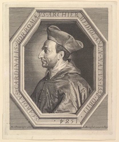 Saint Charles Borromee, cardinal et archeveque de Milan by Jean Morin, print, 1605-1650