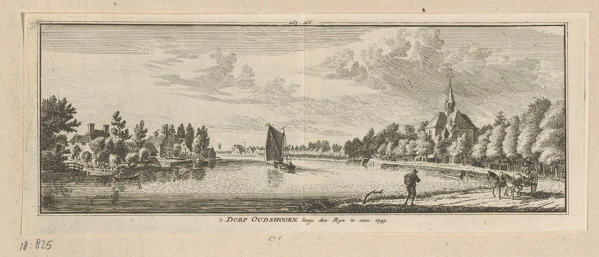 Gezicht op Oudshoorn, 1749 by Hendrik Spilman, print, 1750-1792