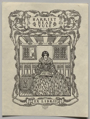 Bookplate: Harriet Head Yule, Ex Libris inscribed by Frederick Garrison Hall, print