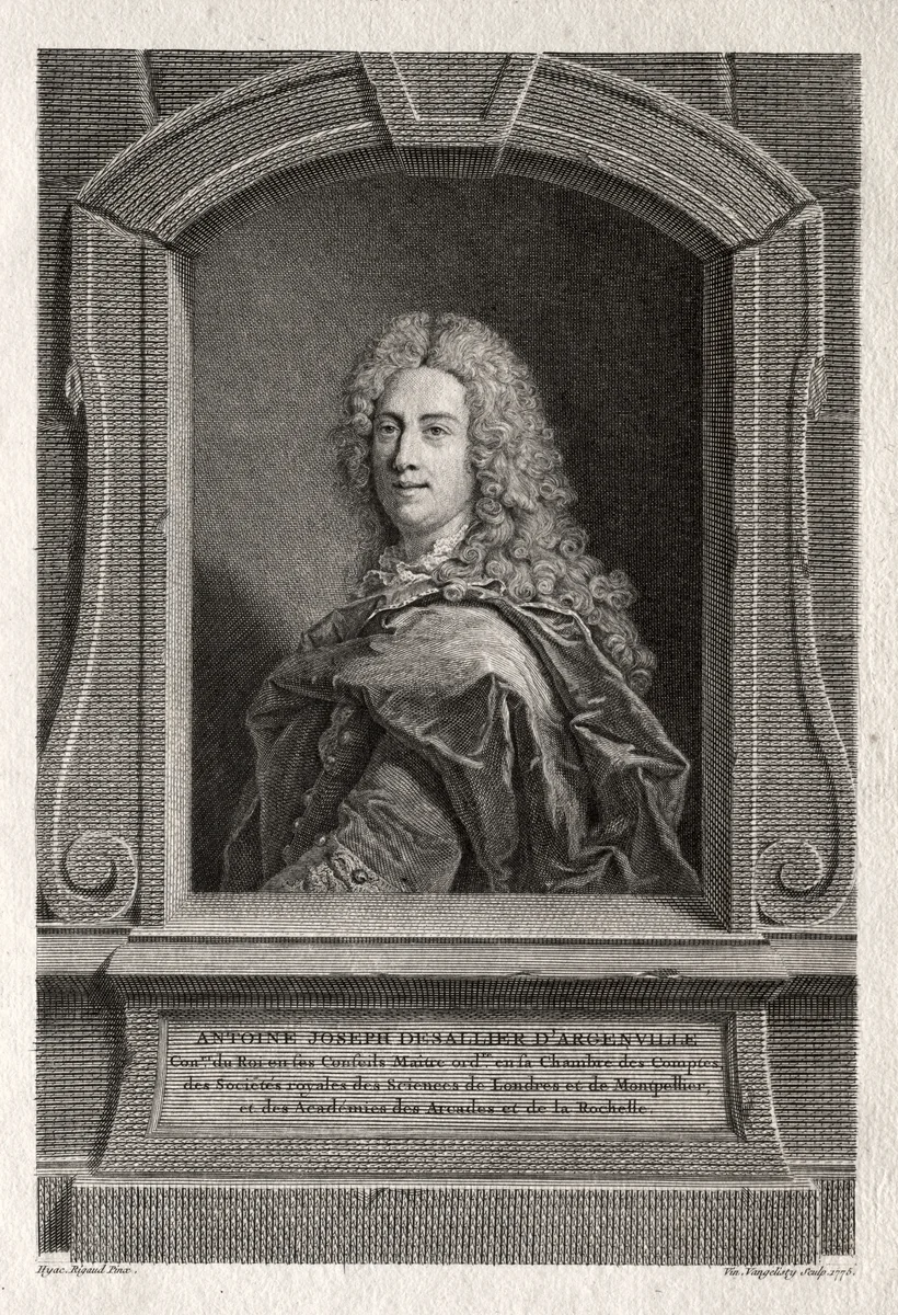Portrait of Antoine Joseph de Sallier d'Argenville by Vincenzo Vangelisti, print, 1775