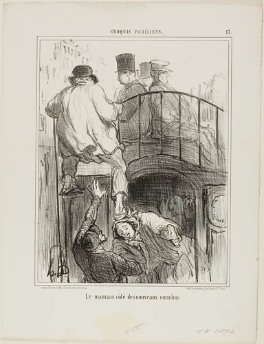 An Unpleasant Aspect of the New Type of Omnibus, plate 13 from Croquis Parisiens by Honoré-Victorin Daumier, print, 1856
