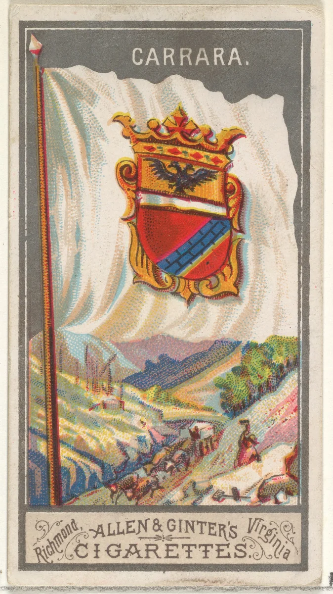 Carrara, from the City Flags series (N6) for Allen & Ginter Cigarettes Brands by Allen & Ginter, print, 1887