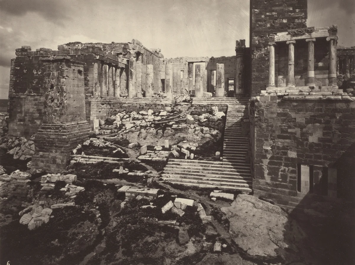 The Western Facade of the Propylaea, With the Temple Of Victory and the Ancient Steps by William James Stillman, photograph, 1869