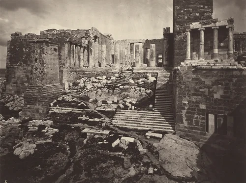 The Western Facade of the Propylaea, With the Temple Of Victory and the Ancient Steps by William James Stillman, photograph, 1869
