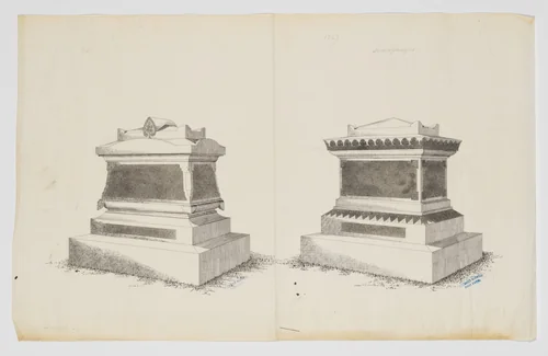 Two Sarcophagus Designs, Nos. 1368 and 1367 by Alexander Maxwell, drawing, 1840-1880