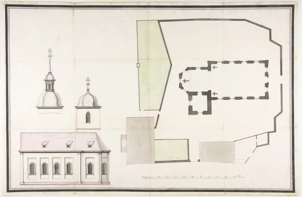 Design for the Parish Church of Merkershausen by Balthasar Neumann, drawing, 1738