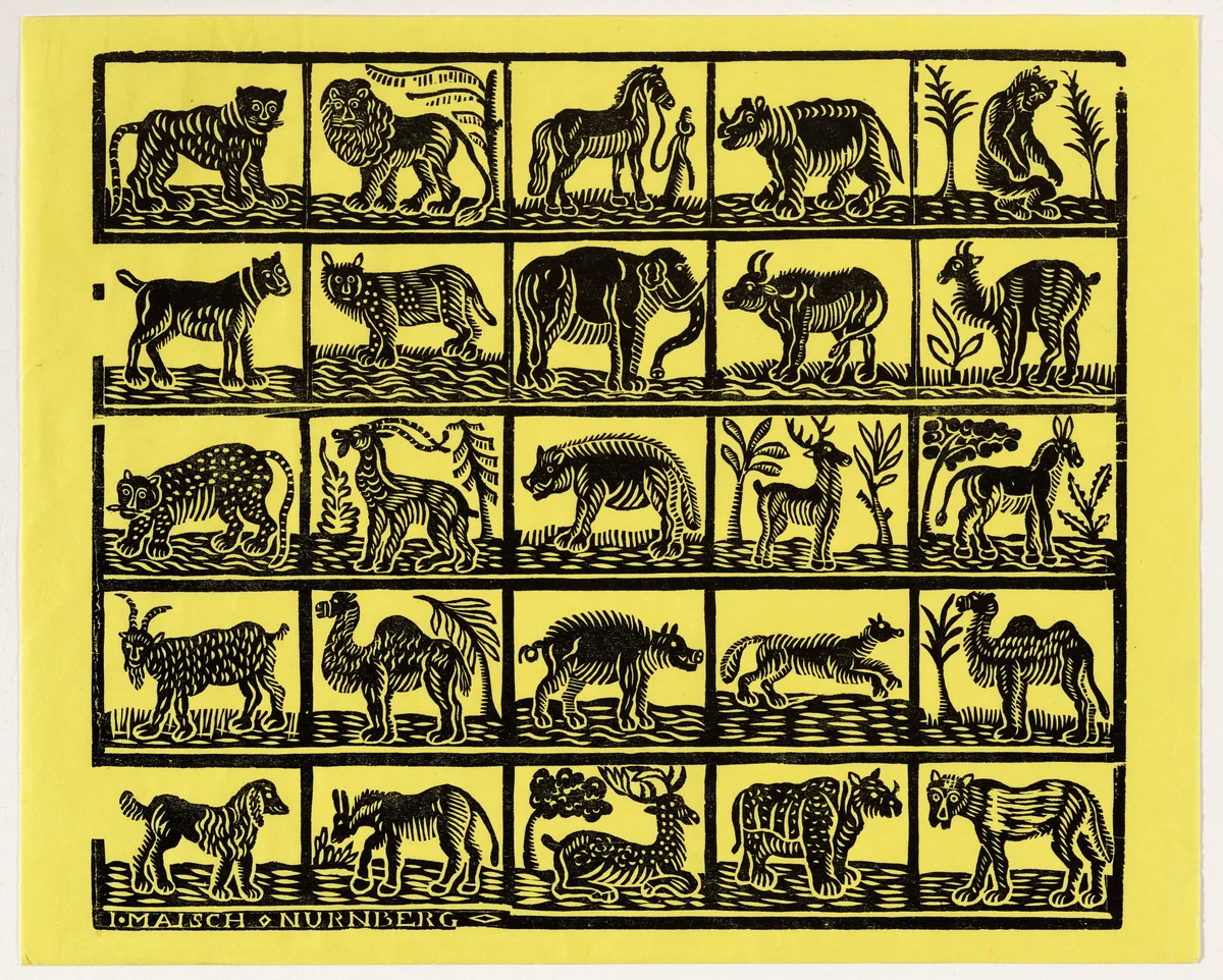 Endpaper with Animals by Johann Maisch, print, 1800-1849