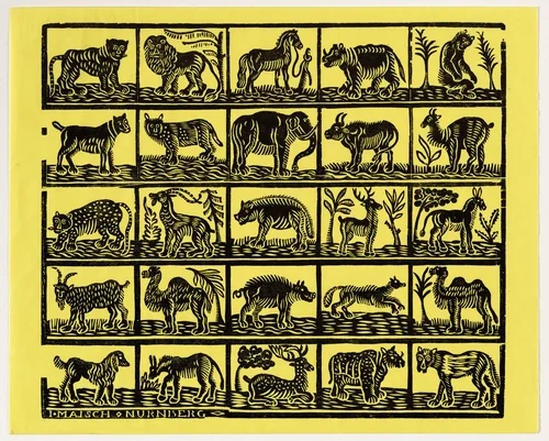 Endpaper with Animals by Johann Maisch, print, 1800-1849