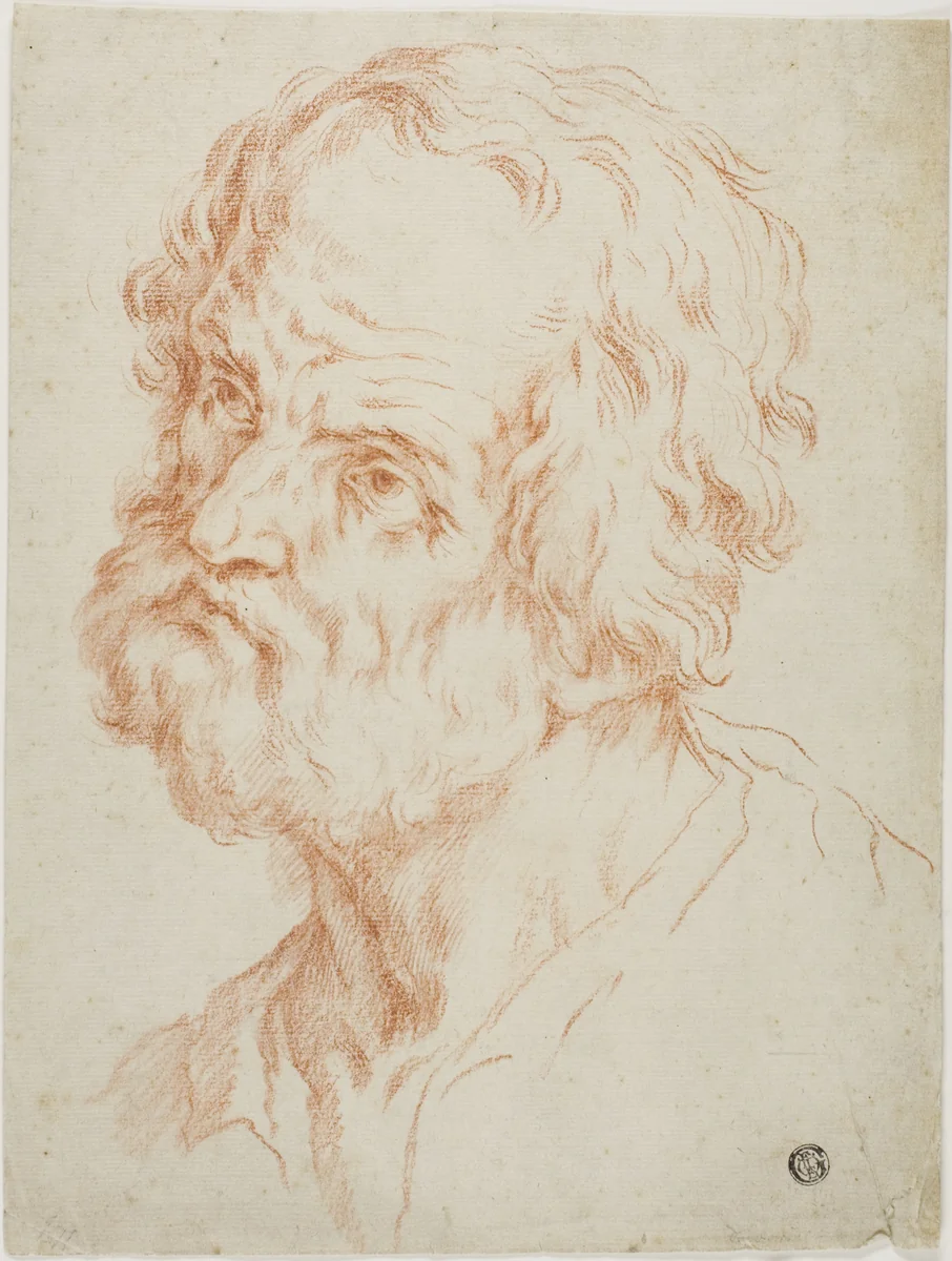Male Head by Simone Cantarini, drawing, 1632-1799