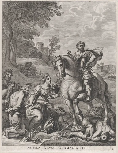 Plate 29: Germany conquered by Drusus; from Guillielmus Becanus's 'Serenissimi Principis Ferdinandi, Hispaniarum Infantis...' by Jacob Neeffs, print, 1636