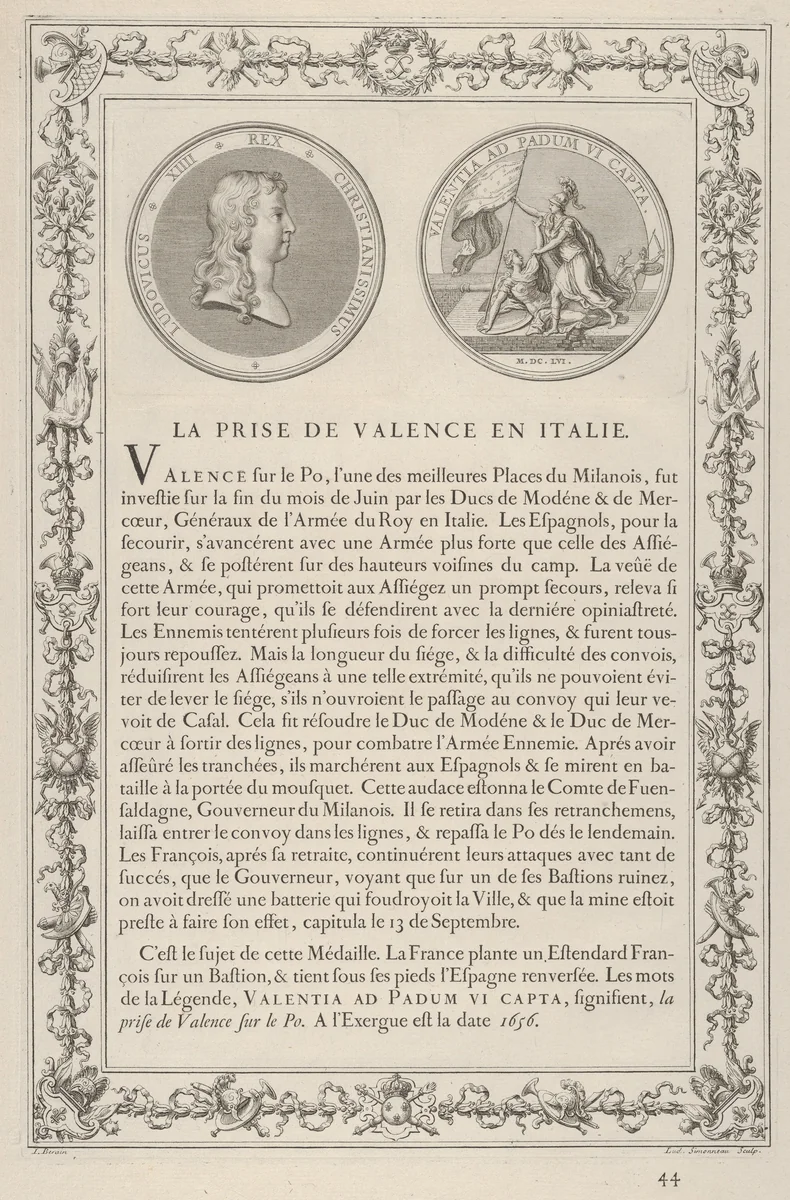 Medal commemorating the Capture of Valencia in Italy (La Prise de Valence en Italie) by Louis Simonneau, print, 1685-1695
