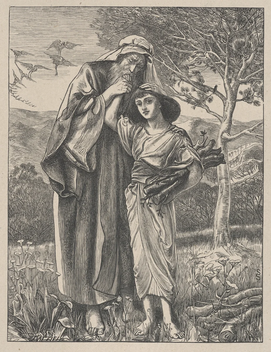 Abraham and Isaac, from "Dalziels' Bible Gallery" by Simeon Solomon, print, 1863-1881