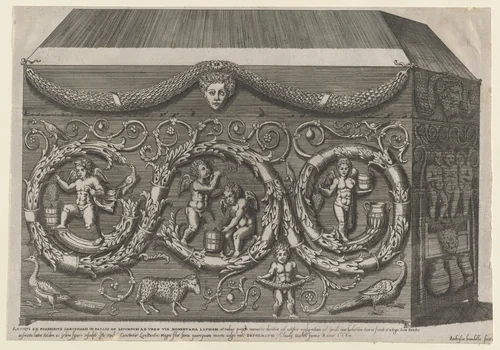 Decorated Sarcophagus with Arabesques, from "Speculum Romanae Magnificentiae" by Giovanni Ambrogio Brambilla, print, 1582