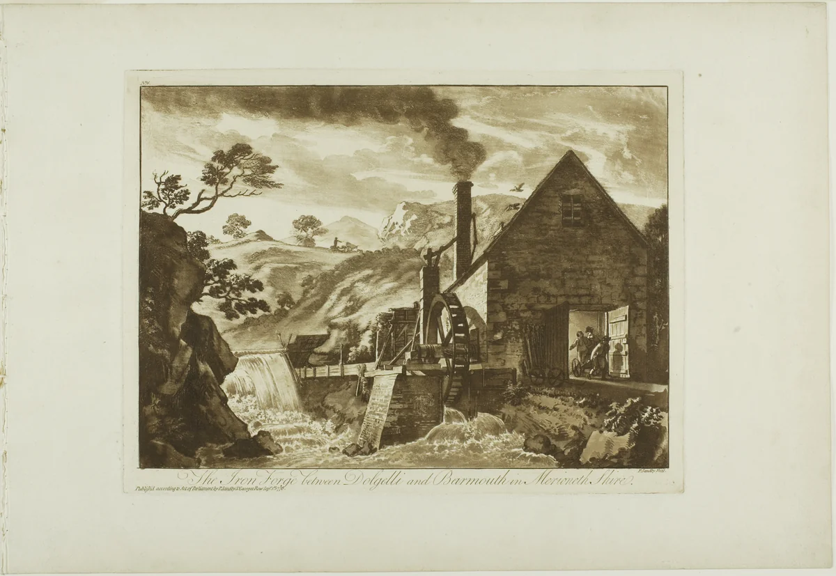 The Iron Forge between Dolgelli and Barmouth in Merioneth Shire, plate six from Twelve Views in North Wales by Paul Sandby, print, 1776
