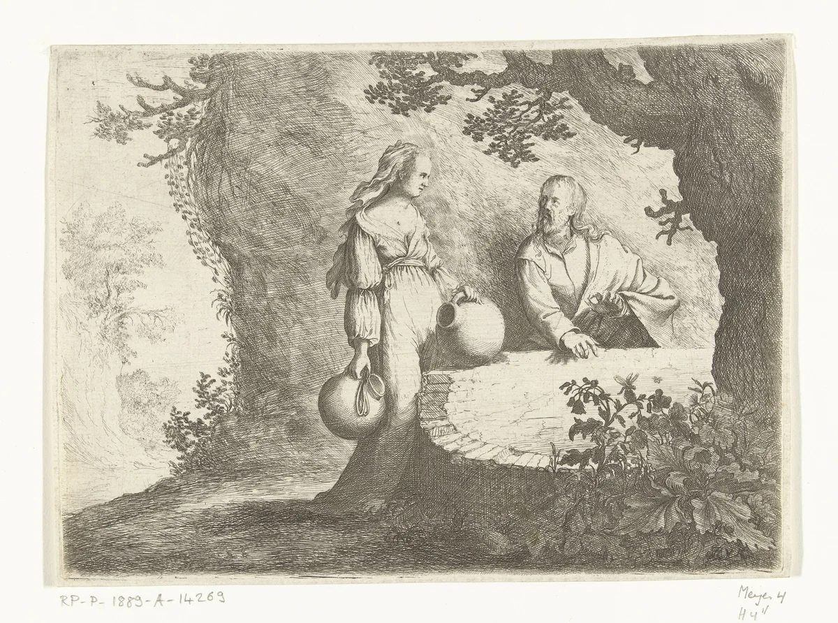 Christus in gesprek met de Samaritaanse vrouw by Willem Basse, print, 1633-1672