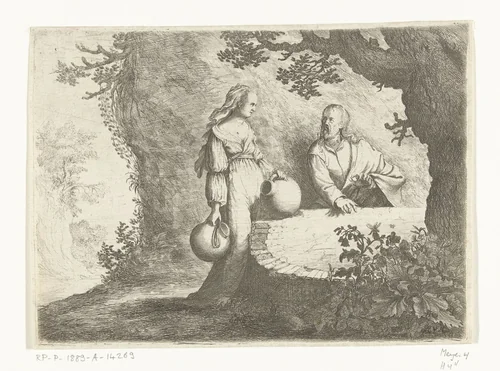 Christus in gesprek met de Samaritaanse vrouw by Willem Basse, print, 1633-1672