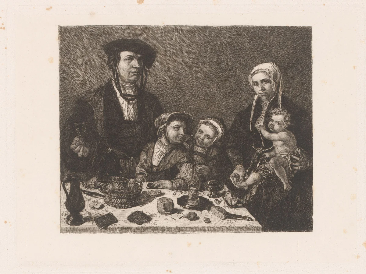 Portret van Pieter Jan Foppesz. en Alijdt van Beresteyn met hun kinderen by William Unger, print, 1847-1932