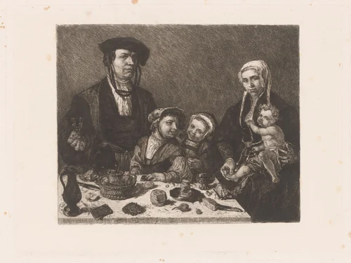 Portret van Pieter Jan Foppesz. en Alijdt van Beresteyn met hun kinderen by William Unger, print, 1847-1932