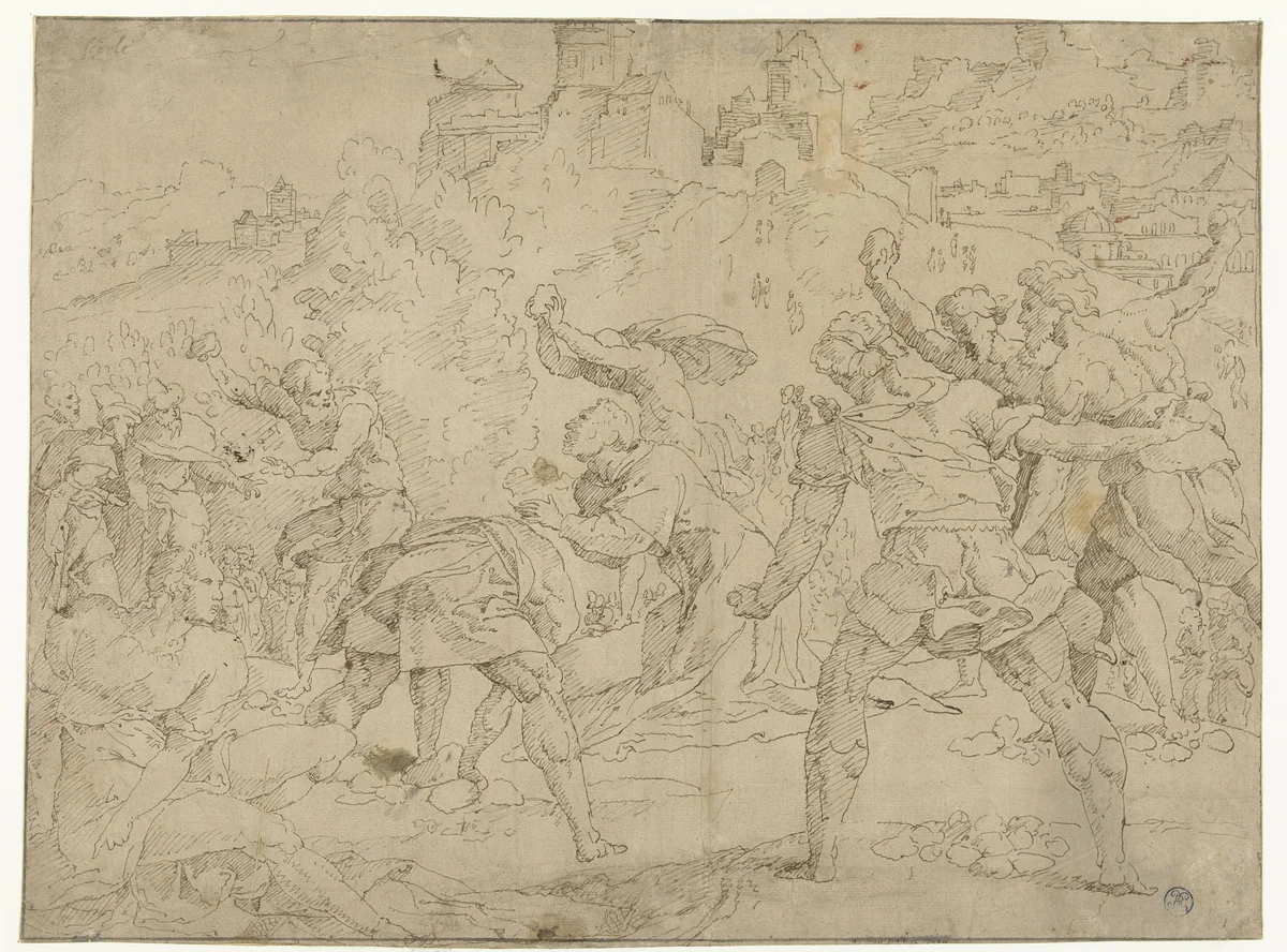 De steniging van Stefanus by Unknown, drawing, 1525-1600
