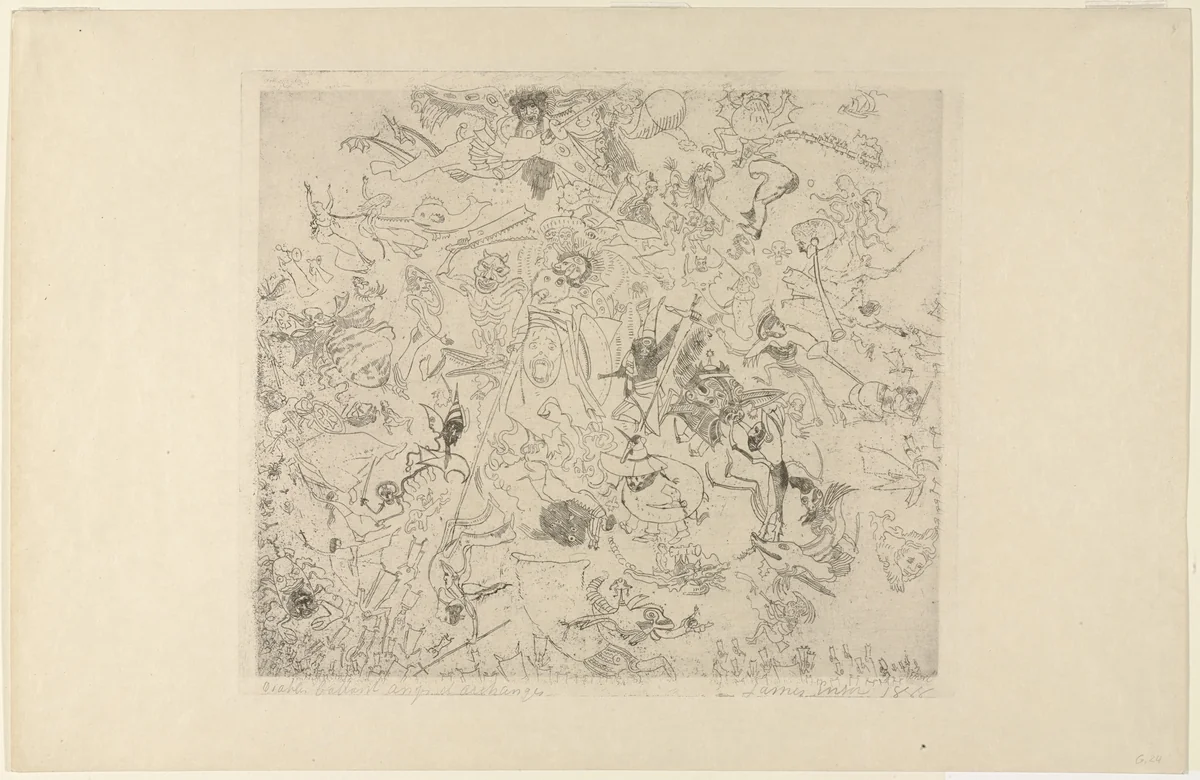 Devils Thrashing Angels and Archangels by James Ensor, print, 1888