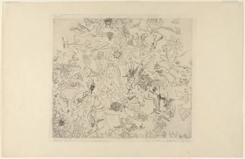Devils Thrashing Angels and Archangels by James Ensor, print, 1888