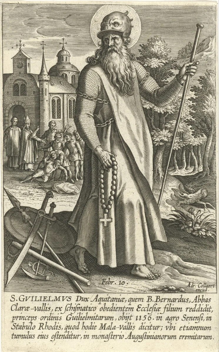 Heilige Willem van Aquitanië by Adriaen Collaert, print, 1608