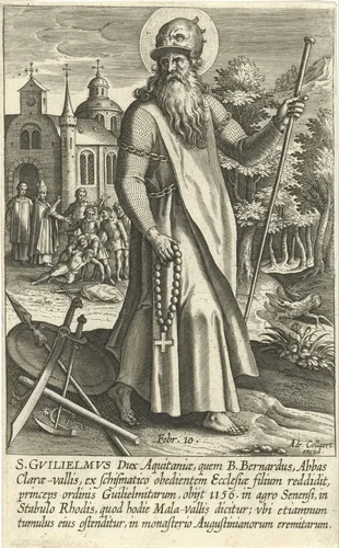 Heilige Willem van Aquitanië by Adriaen Collaert, print, 1608
