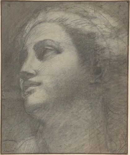 Head of a Woman Looking to Upper Left by Annibale Carracci, drawing, 1590-1600