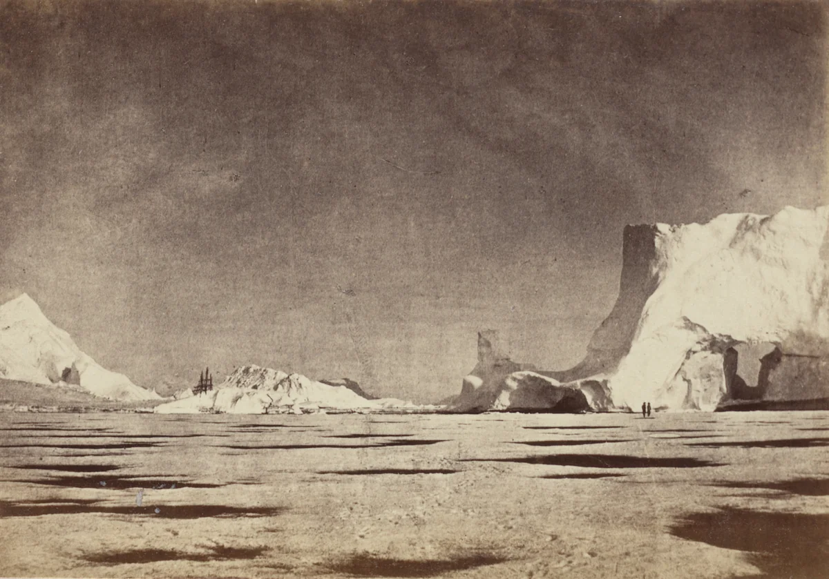 "Among the field ice and icebergs in August" by George P. Critcherson, John L. Dunmore, William Bradford, photograph, 1869