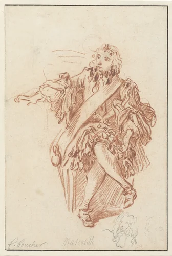 Mascarille sitting by François Boucher, drawing, 1713-1734