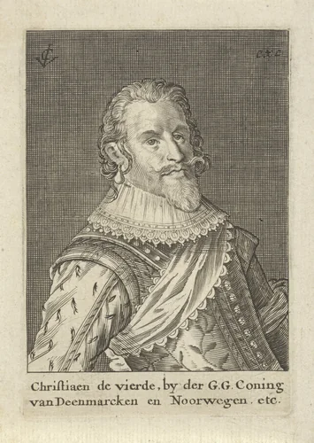 Portret van Christiaan IV, koning van Denemarken en Noorwegen by anonymous, print, 1612-1652