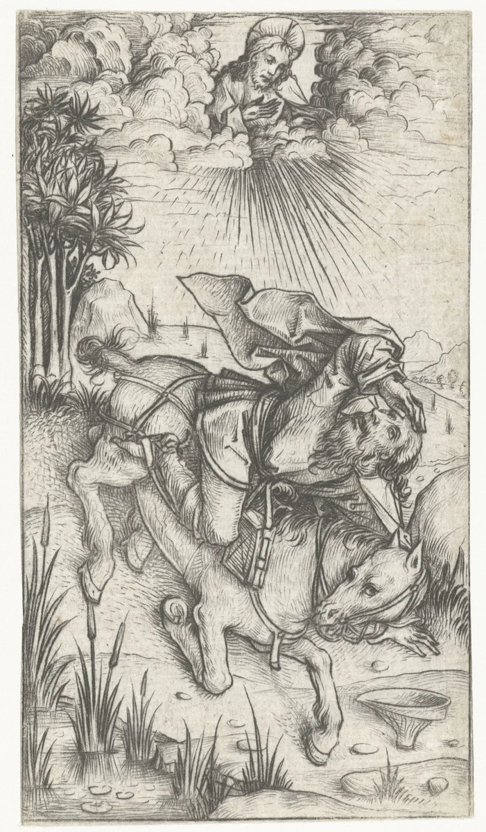 De bekering van de H. Paulus by Meester van het Amsterdamse Kabinet, print, 1473-1477
