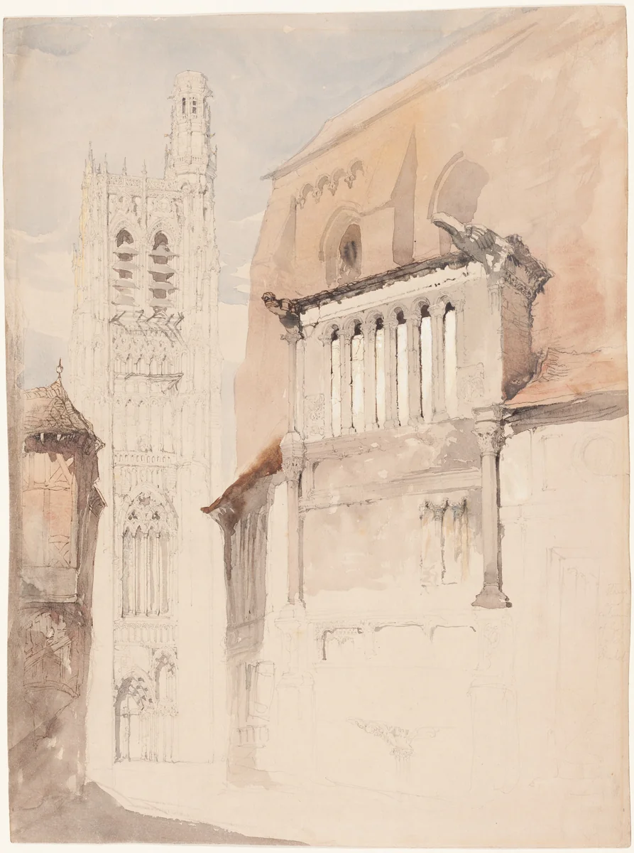 Tower of the Cathedral at Sens by John Ruskin, drawing, 1845