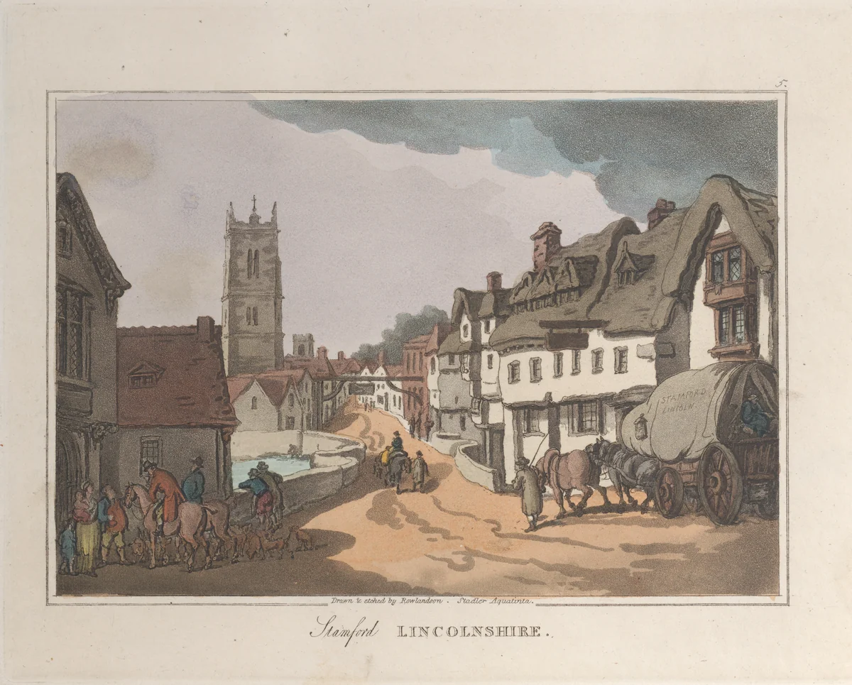 Stamford Lincolnshire by Thomas Rowlandson, print, 1822