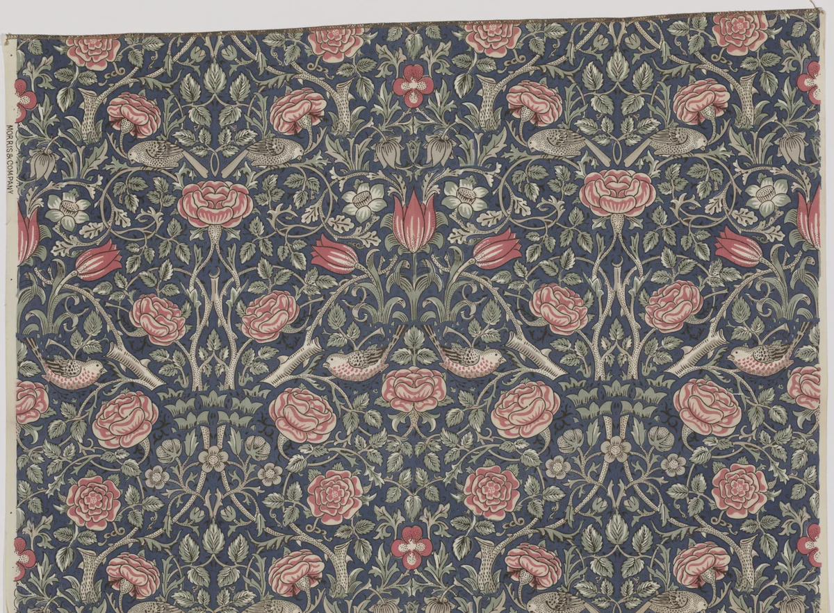 Tudor Rose Pattern Printed Fabric (no. 23591) by William Morris, design, 1883